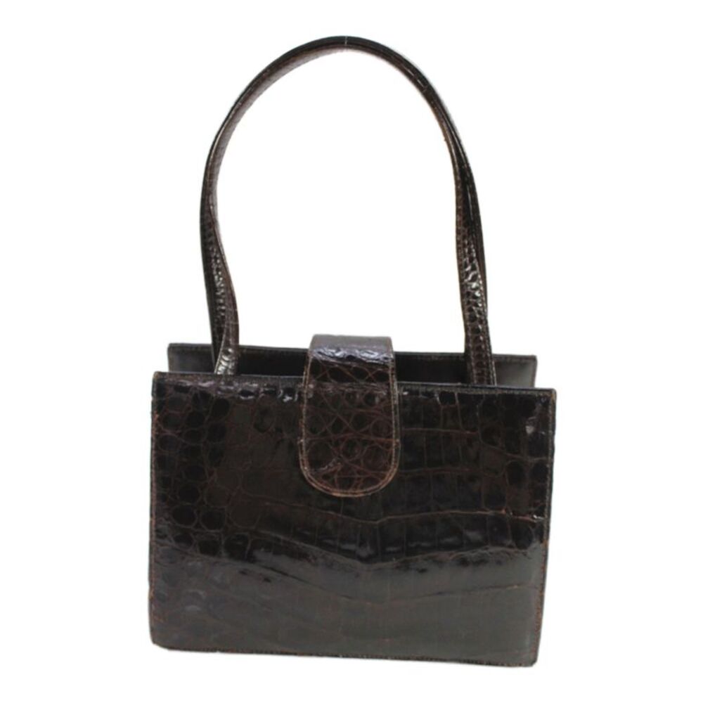 Bellestone Womens Embossed Leather Top Handle Handbag Brown